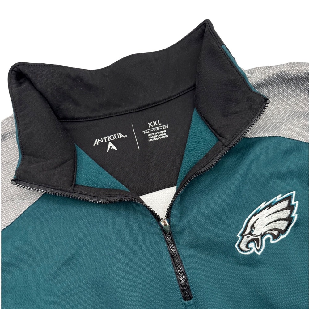 Antigua Philadelphia Eagles NFL‎ Quarter Zip Pullover Men's XXL Green Colorblock